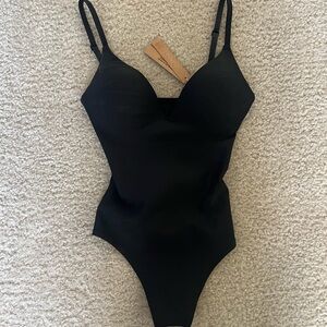 SKIMS Black V-Neck Sculpting Bodysuit